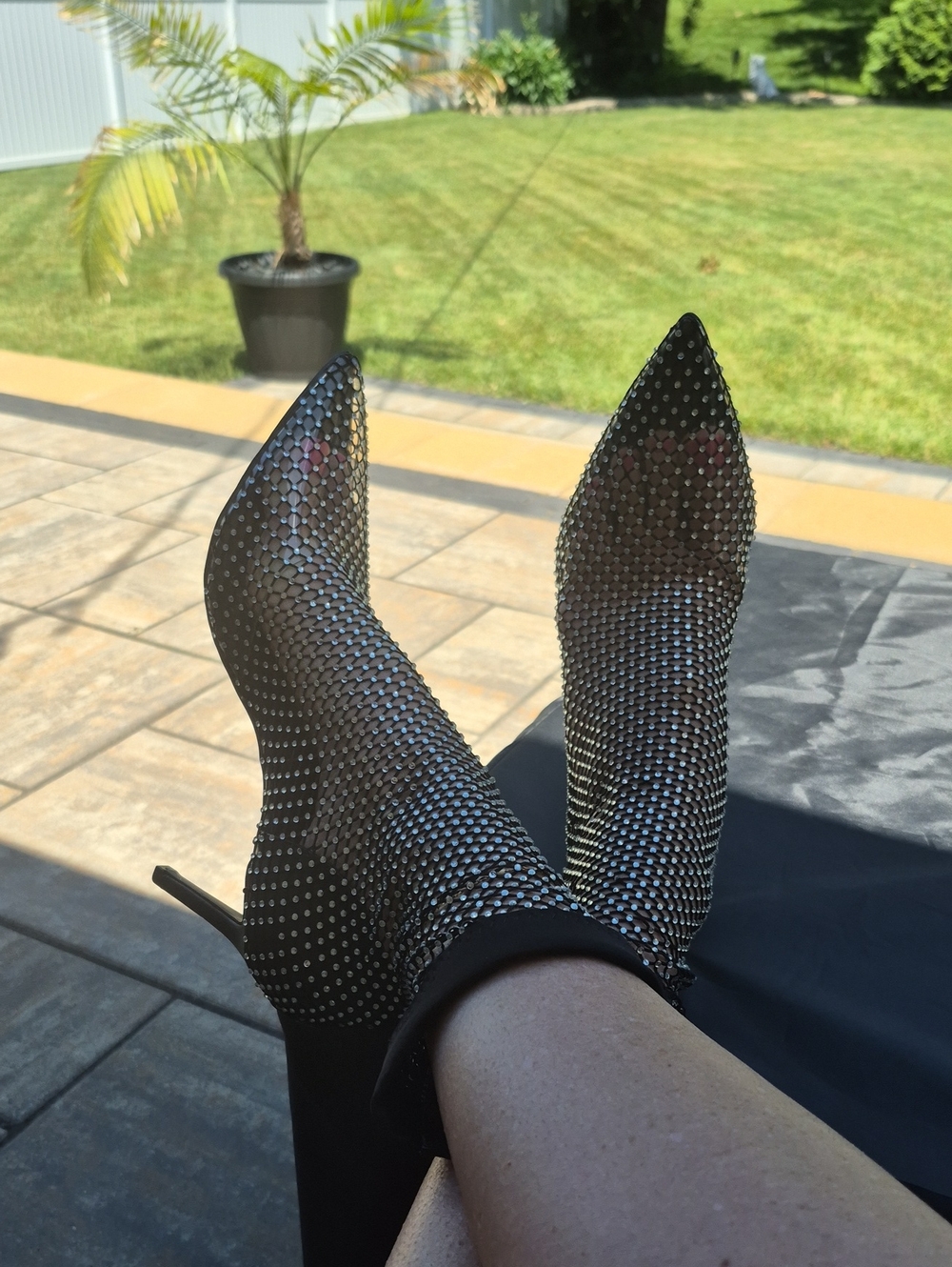 Black Crystal Embellished Pointed Toe Ankle Boots